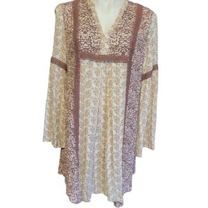 Boho Mauve rose Embroidered blouse Floral Johnny was dupe Tunic Blouse dress sm